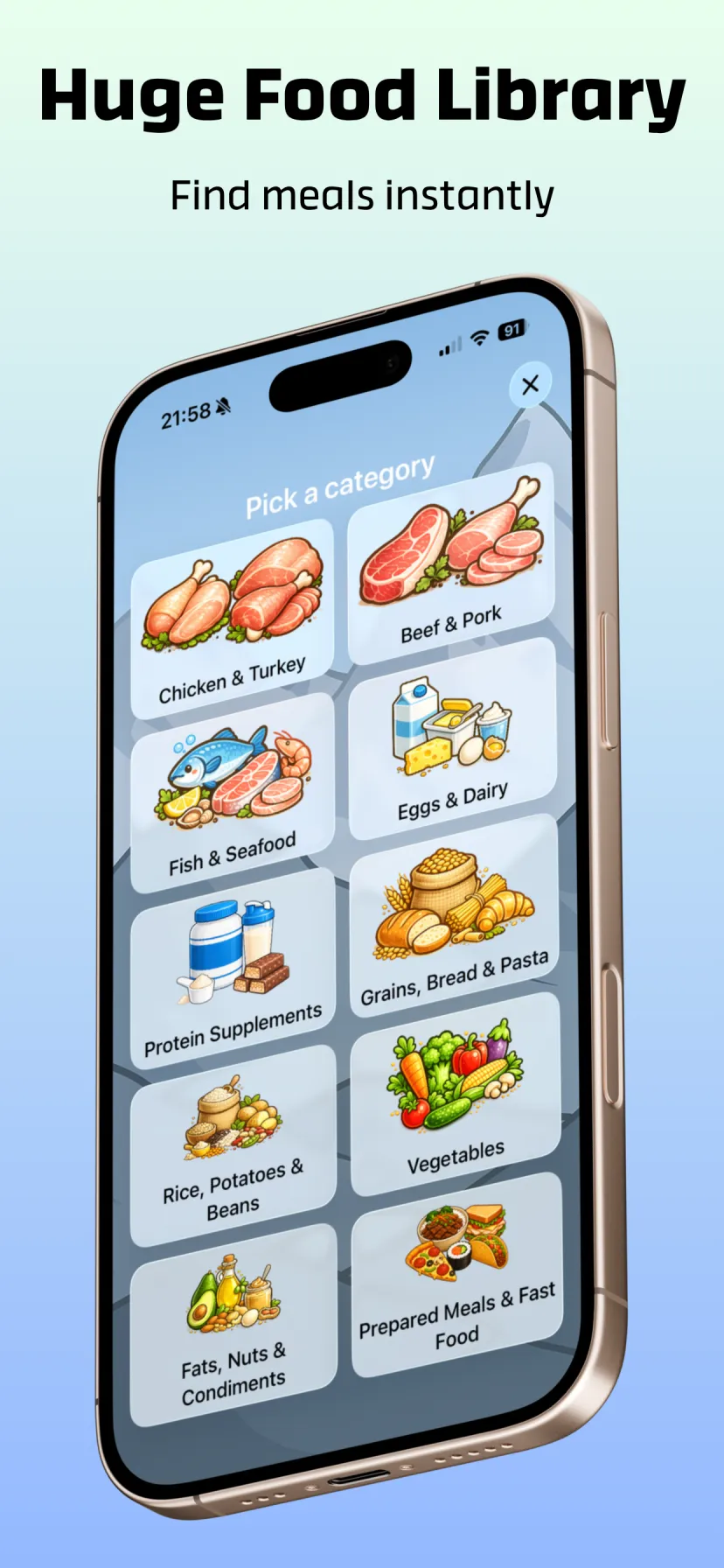 ProteinYeti's huge food library — find protein-rich meals instantly on iPhone