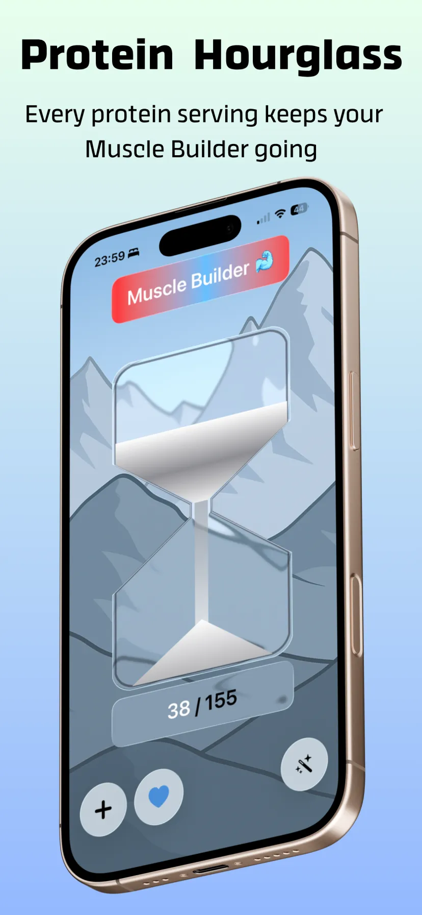 ProteinYeti's protein hourglass tracking your daily protein goal